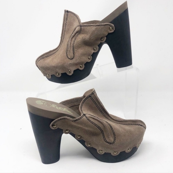 FLOGG Diana Ash Tan Suede Heeled Clogs Slip On Size 8.5 - Picture 1 of 8